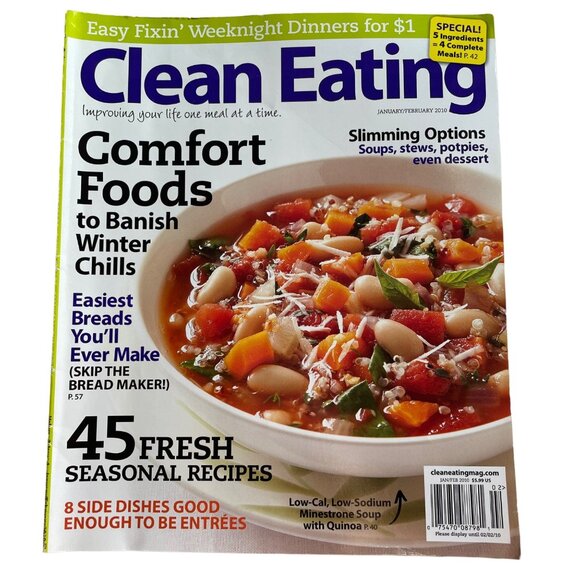 Clean Eating Magazine u January February 2010 45 Seasonal Recipes Slimming Optio - Picture 1 of 8